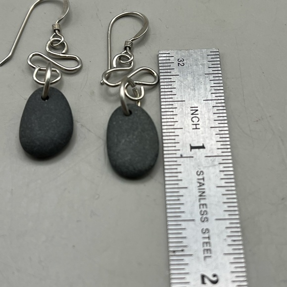 Handmade Sterling Silver Wire Wrapped Natural Beach Rock Drop Earrings - Picture 3 of 3